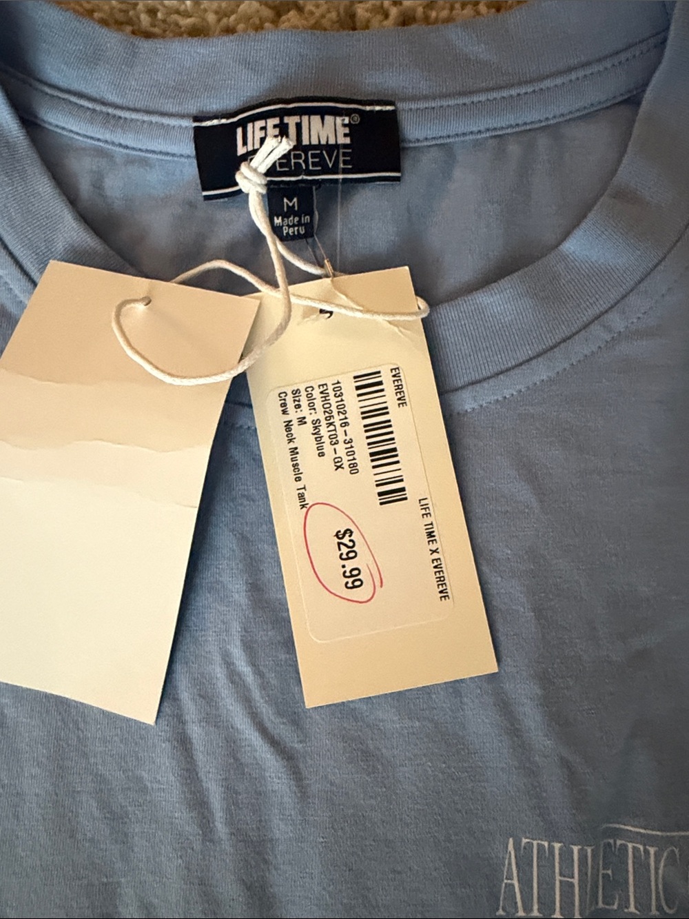 Evereve Light Blue Sleeveless Crewneck Tank with Chest Logo - Picture 4 of 7